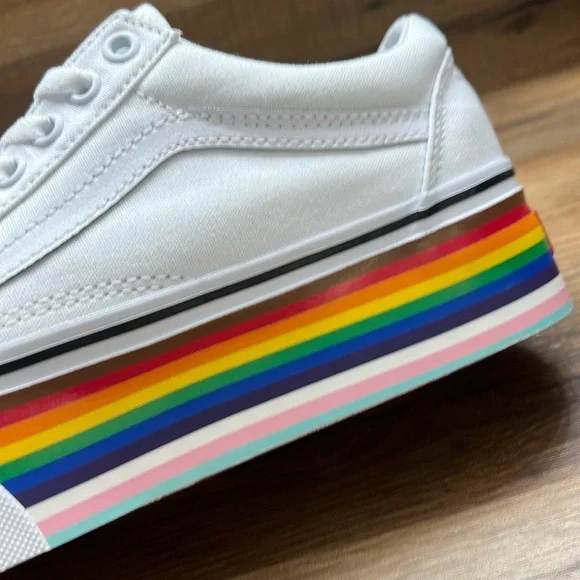 Vans Women's White Platform Sneakers with Rainbow Sole - Picture 6 of 8